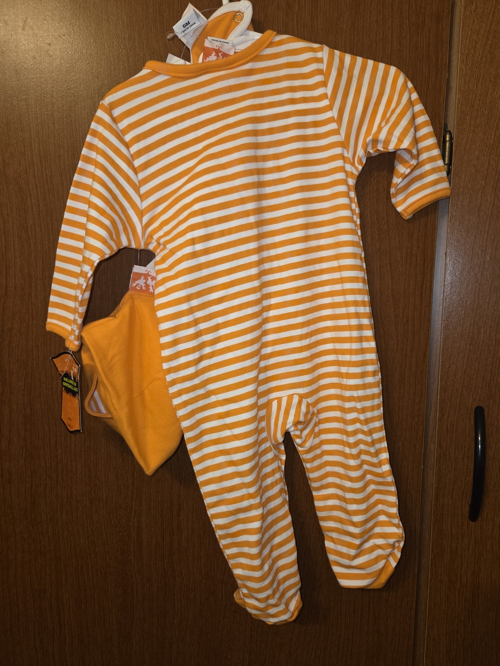 Kids Orange & White Striped One-Piece Romper - Halloween